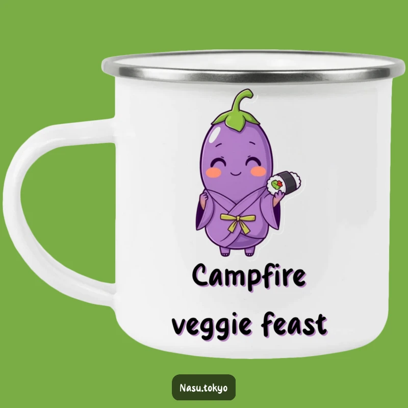 Funny Eggplant Kimono Sushi Enamel Camping Mug - Outdoor Feasts with Flair!